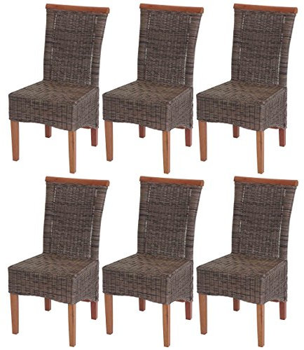 Mendler 6er-Set Esszimmerstuhl Savona, Stuhl Küchenstuhl, Rattan - ohne Sitzkissen