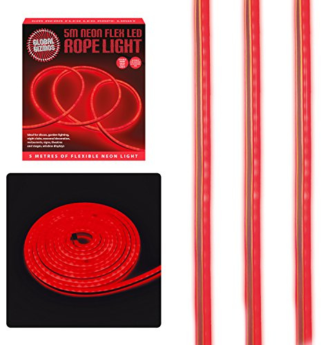 Global Gizmos 47510 5 Metre LED Strip Lights/Flexible Rope Lights/Neon Style Glow/Great for Bedrooms & TV Backlight/Indoors or Outdoors/Red Colour
