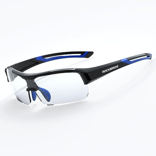 ROCKBROS Radbrille Sonnenbrille Photochromatische Polarisierte Brille Halbrahmen UV-Schutz Ultralleicht(Blau)