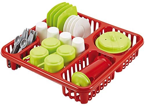 Jouets Ecoiffier - 908 - Égouttoir garni pour enfants 30 cm x 30 cm - 33 pièces - Jeu d'imitation - Dès 18 mois - Fabriqué en France, multicolore