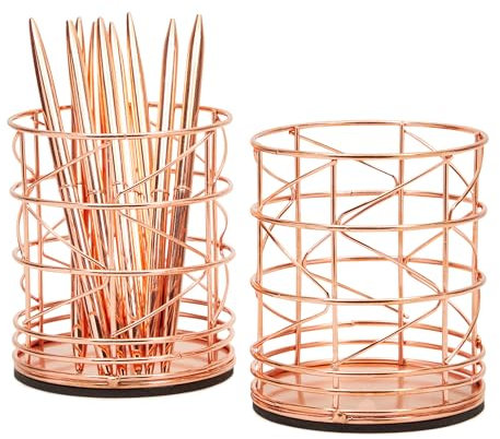 Juvale 2 Pack Rose Gold Pen Holder, Pencil Cup for Office Desk, Makeup Brush Organiser for Vanity Countertop (10.2 cm)