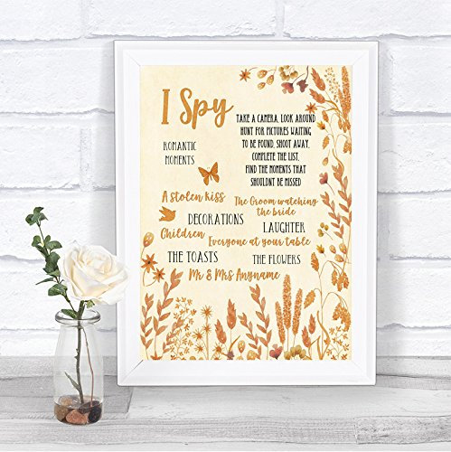 Autumn Leaves I Spy Disposable Camera Personalised Wedding Sign Print