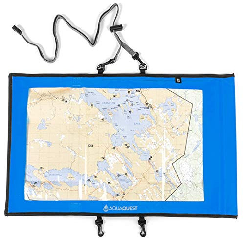 AquaQuest Trail Map Case - 100% wasserdicht Dry Bag Sleeve Map Protector - Outdoor-Dokumentenhalter mit klaren transparenten Fenster & Lanyard - Wandern, Kajakfahren, Marine, Reisen, Abenteuer - Blau