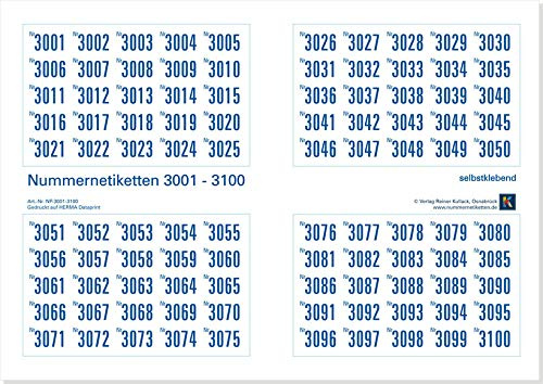 1000er-Set Nummernetiketten selbstklebend aus Papier, Zahlen zum Aufkleben, Nr. 3001-4000