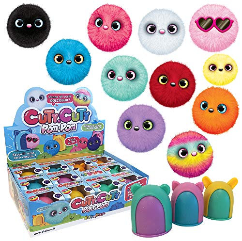 #sbabam Cuty Cuty Pon Pon, Spielzeug ab 3 Jahre Mädchen, Weiches Kuscheltier in Mini-Größe, Puppenspielzeug mit Puppenhaus und Stickers, 3er Pack, Ideal als Gastgeschenk Kindergeburtstag