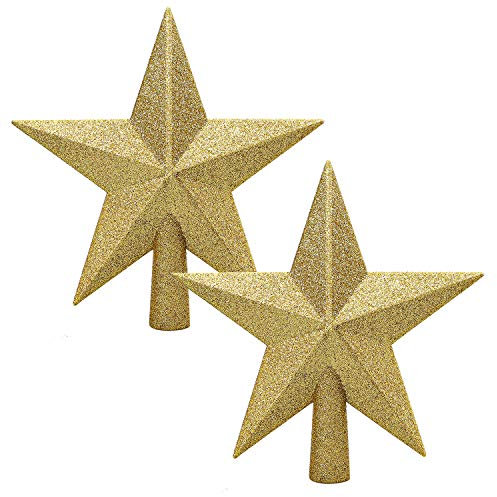 Aneco 2 Pack Glittered Christmas Tree Topper Star Treetop for Small Christmas Tree Decoration or Home Decor, Hard Plastic