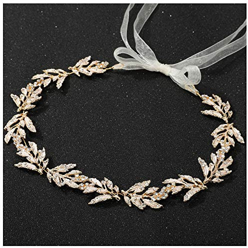 SWEETV Blätter Haarband Hochzeit, Gold Braut Haarschmuck Kristall Haarreif Hochzeit für Damen Handgefertigt Braut Stirnbänder
