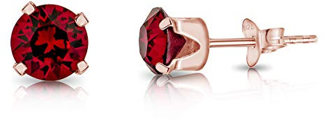 DTPsilver® - Orecchini Donna Argento 925 Placcato Oro Rosa con Cristallo Rosso Rubino - Orecchini Punto Luce - Orecchini Piccoli a Lobo - Diametro 6 mm - Orecchini Rossi - Orecchini Rubino