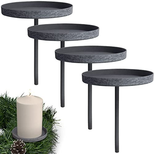 ARTECSIS 4 Kerzenhalter Adventskranz Teelichthalter Grau-weiß 6,5cm Kerzenteller zum Stecken Deko