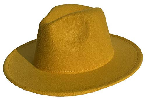 VPbao Klassische 1920er Gangster Trilby Filzhut im Fedora-Stil – Unisex Damen Herren breite Krempe Panama Jazz Hüte Gr. 56, Reine Farbe Gelb