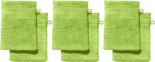 REDBEST Waschhandschuhe, Waschlappen 6er-Pack Chicago apfelgrün Größe 15x21 cm - saugstark, strapazierfähig, ideal für Reisen, Sport (weitere Farben)