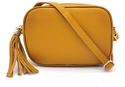 ELIOX Borsa Donna Vera Pelle Made In Italy Piccola Borsetta a Tracolla Elegante Moda Crossbody Bag Genuine Leather (Giallo)