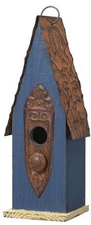 Glitzhome Vogelhaus zum Aufhängen, 33,7 cm, für draußen, aus massivem Holz, Landhaus-Stil, rustikale Gartendekoration für Terrasse und Hof