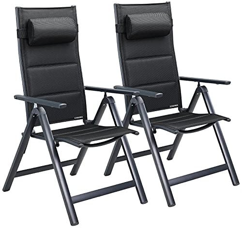 Casaria® Gartenstühle 2er Set Klappbar Gepolstert Alu 8- Fach Verstellbar 120 kg Belastbarkeit Wetterfest Outdoor Balkon Camping Hochlehner Klappstuhl