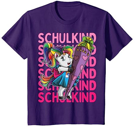 Kinder Schulkind Einhorn mit Schultüte Einschulung Mädchen Lila T-Shirt