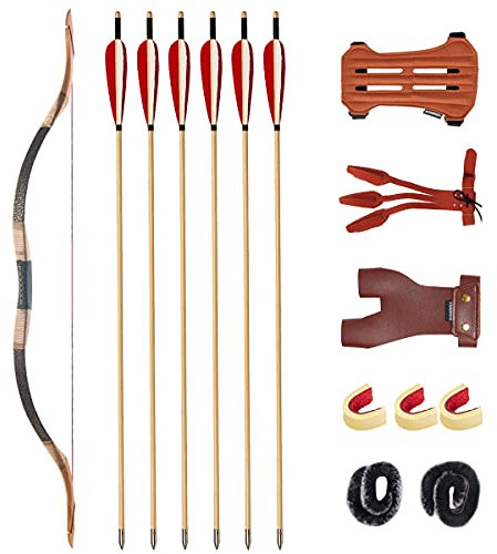 Huntingdoor Bogenschießen Pfeil und Bogen Set für Erwachsene,Handgefertigt Traditionellen Bogen Kit Recurvebogen Langbogen mit Bogensport Zubehör für Zielübungen (50lbs)