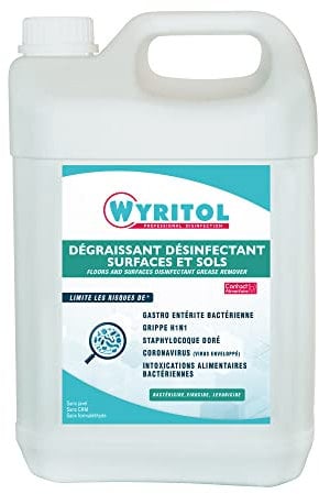 WYRITOL - Dégraissant désinfectant surfaces et sols - Bactéricide, virucide et levuricide - Sans javel - Contact alimentaire - 5L - Fabrication française