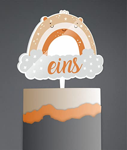 Cake Topper eins 1 Geburtstag Regenbogen Kindergeburtstag Boho Happy Birthday, Geburtstagstorte Geburtstagstopper Tortentopper Tortenstecker Tortefigur Acryl one (Eins)
