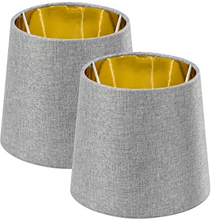 Navaris Pantallas de lámpara gris y oro - Set de 2x Pantalla redonda estilo vintage para lámparas de mesa salón dormitorio - Portalámparas E14
