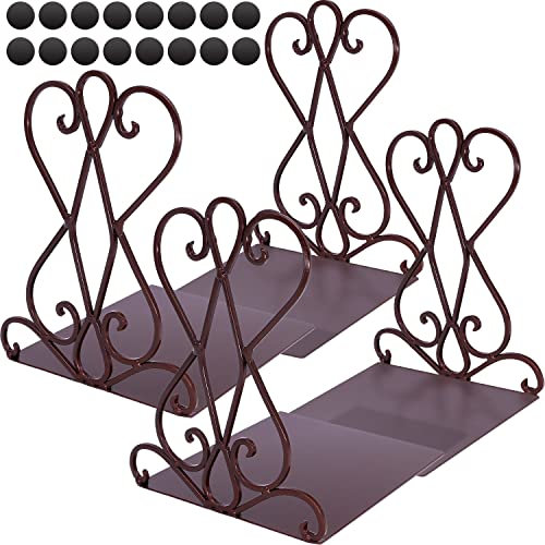 Anwenk Vintage Bookends Book Ends Bronze Heavy Duty Book Holders Long Base Luxury Art Retro Antique Style, w/Felt Pads to Protect Bookshelf Bookcase, Bronze, 2Pair