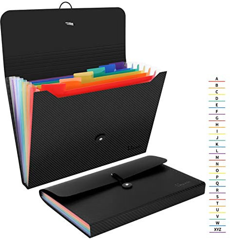 Uquelic 2 Stück Dokumententasche A4 Mit 13 Fächer, Fächermappe, A4 Dokumententaschen Kunststoff Dokumentenmappe Erweiterbar Ordnungsmappe (schwarzer Köper)