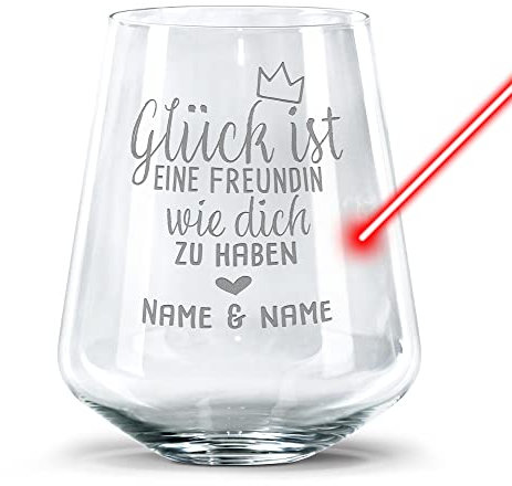 PR Print Royal Trinkglas mit Gravur - Glück ist eine Freundin wie Dich zu haben mit Namen - Geschenk für Beste Freundin, Trinkglas graviert I Individuelle Gravur, 400 ml