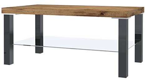BELINI Couchtisch Wohnzimmertisch Kaffeetisch Sofatisch mit Ablagefach für Wohnzimmer Büro 90 x 45 cm (Schwarz/Wotan Eiche)