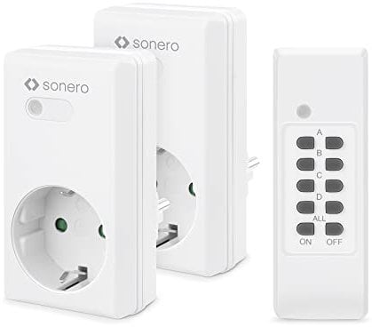 Sonero Satz Funksteckdosen, 2 x Funksteckdose und 1 x Funkfernbedienung, 1100 Watt, maximale Reichweite 30 m, Innenbereich, weiß (deutsche Version)