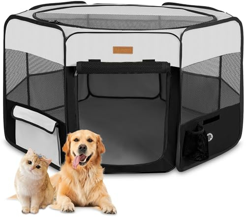 Hunde-Laufgitter, tragbarer Laufstall für Katzen/Welpen/Kaninchen/Hühner, faltbares Großraum-Haustier-Auslaufzelt für Innen- und Außenbereich, Reisen, Camping, Größe XL (ohne Tragetasche)