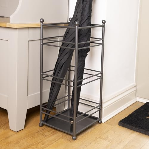 CHARLES BENTLEY Charnwood Iron Umbrella Stand with Drainage Hole Space Saving Inside/Outside Use 2.04kg Dark Grey Contemporary Freestanding H58 x L25 x D25cm
