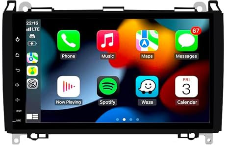 Android autoradio para Mercedes Benz W169 W245 Vito Viano W639 Sprinter B200 Carplay AndroidAuto, 2DIN 9 Pulgadas 128 Go ROM+8 Go RAM con SIM/GPS/WiFi/BT/Radio/Tpms/FM/USB/Mic