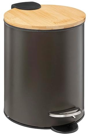 UNIMASA Papelera de baño con Tapa de Madera 3L - Cubo de Basura para baño con Tapa y Pedal Cierre silencioso - Negro