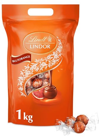 Lindt LINDOR Schokoladen Kugeln Blutorange | 1 kg Beutel, wiederverschließbar | ca. 80 Schokolade mit zartschmelzender Füllung | Großpackung, Pralinen-Geschenk