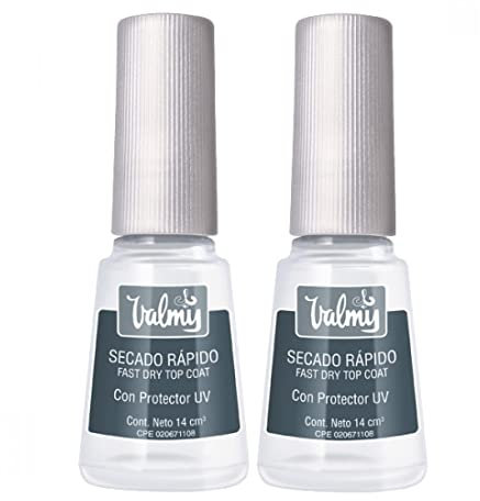 Valmy, Pack de Dos Esmalte Secado Rápido, Esmalte de Uñas Top Coat para Brillo y Protección (14 ml Cada Unidad)