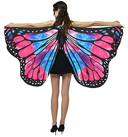 TSHAOUN Schmetterling Kostüm Damen,Schmetterling Umhang Damen,flügel Damen,Schmetterlingsflügel Fasching Karneval Kostüm Damen mit Spitze Mask
