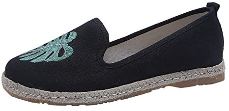 Sandalias con correa en T para mujer, alpargatas bordadas con hojas de joyería, mocasines para mujer, sin cordones, con boca poco profunda, zapatos simples individuales, zapatos casuales, zapatos de