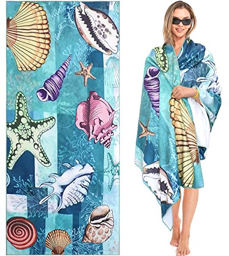 Lakpopya Strandtuch Groß, Mikrofaser Handtuch Badetuch Strandhandtuch 180x75, Sandabweisend Schnelltrocknend Microfaser Badetuch Groß, für Strand/Poolside/Strandstühle (Muschel)