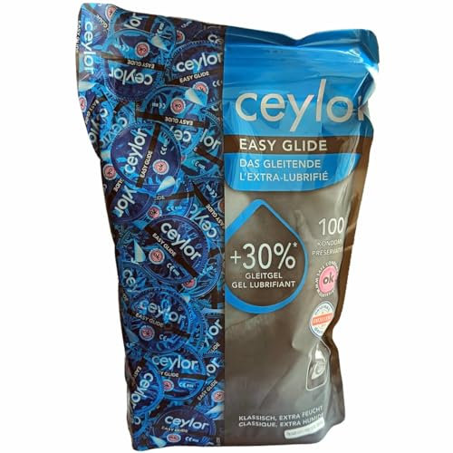 Ceylor Easy Glide 100 extra feuchte Kondome mit 30% mehr Gleitmittel, Großpackung, verpackt im hygienischen Dösli für einfache Handhabung