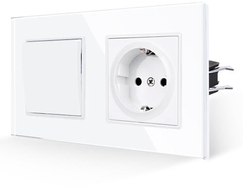JIMEIDA Interruttore della luce con presa di corrente, 16 Amp in vetro da incasso, 157 x 86 mm, 250 V