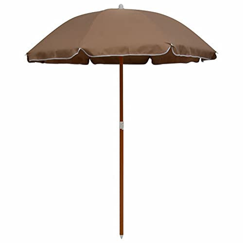 Homgoday Sombrilla con poste de acero de 180 cm, color gris topo, sombrilla de jardín, playa, pesca exterior, cortavientos, portátil, para balcón, terraza, exterior, piscina, Grande
