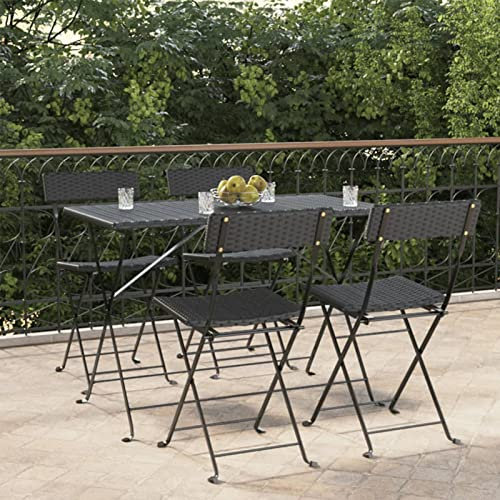 Homgoday Klappstühle für Bistro, 4 Stück, schwarz, Polyrattan und Stahl, Stühle für den Außenbereich, Esszimmerstühle für den Garten, Sitzmöbel