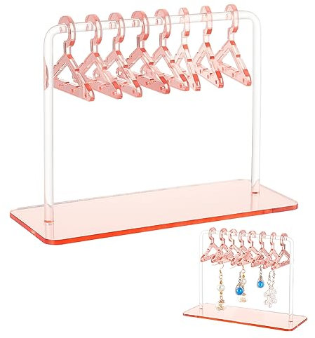 WEBEEDY Earring Display Rack with 8pcs Earring Hangers, Acrylic Dangle Earring Stand Holder Organizer Mini Clothes Hanger Jewelry Organizer Stand for Jewelry Retail Show Personal Exhibition, Rose Gold