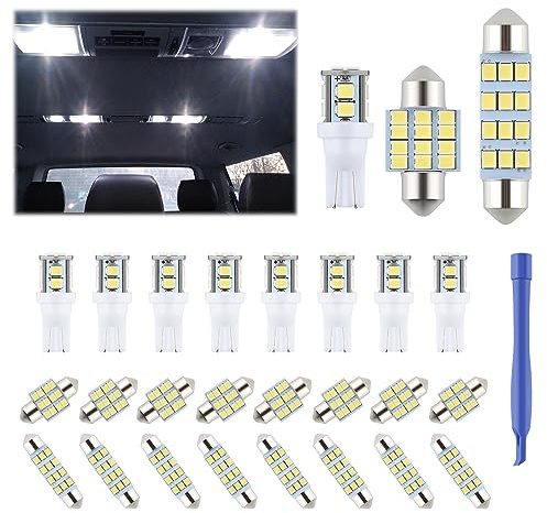 iFunyLED 24 Pieces Dome Light LED Car Interior Bulb Kit Set 194 T10 DE3175 578 31mm 42mm Bulbs Interior Replacement Lights for Car Map License Plate Door Side Marker Cornering Trunk Light - White