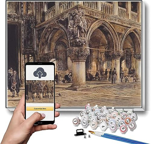 Malen nach Zahlen Kits für Erwachsene und Kinder Blick auf den herzoglichen Palast in Venedig Gemälde von Rudolf von Alt Malen nach Zahlen Kit auf Leinwand für Anfänger