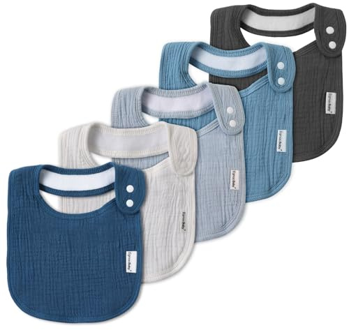 Muslin Bibs for Baby Boys Girls,Organic Muslin Baby Bib for Drooling and Teething,Soft Bandana Drool Bibs 5 Pack