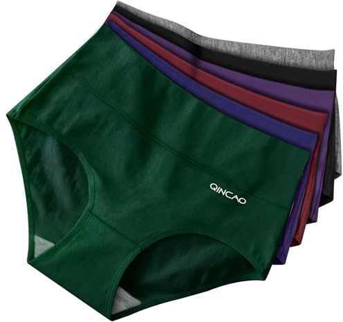 QINCAO Culotte Femme Coton Taille Haute 6 Pack, Élastique Respirant et Doux | Culotte Femme en Coton, Modèle Élastique Confort à Taille Haute, Double Protection Entrejambe, Design Sans Étiquette