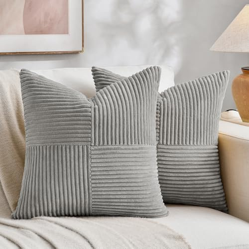 FDTERN 2er Set Hellgrau Kordsamt Kissenbezug 50x50CM Weich Moderne Dekorative Kissenbezüge Kissenhülle Dekokissenbezug Sofakissen Dekokissen Boho Deko für Sofa Schlafzimmer Wohnzimmer Balkon