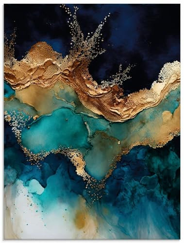 ARTland Wanddeko Glasbilder Wandbild Glas Bild einteilig 60x80 cm Hochformat Abstrakte Deko Modern Liquid Marmor Achat Tinte Meer U4WC