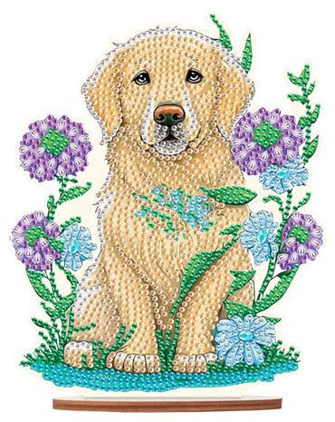 DCIDBEI DIY Diamant Painting Ornements Chien Golden Retriever 13x20cm Diamant Peinture Table Décoration Chien Diamond Painting Ornements Broderie Diamant Table Décoration Cadeaux Femmes Débutantes