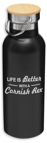 Life is Better with A Cornish Rex Cat Eco Thermoskanne, Edelstahl, Isolierflasche, Bambusdeckel